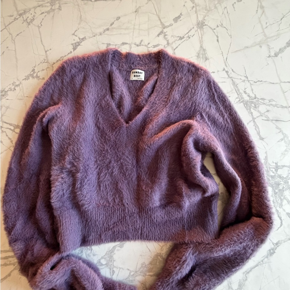 Sunday Best Lavender Plush V-Neck Fuzzy Sweater